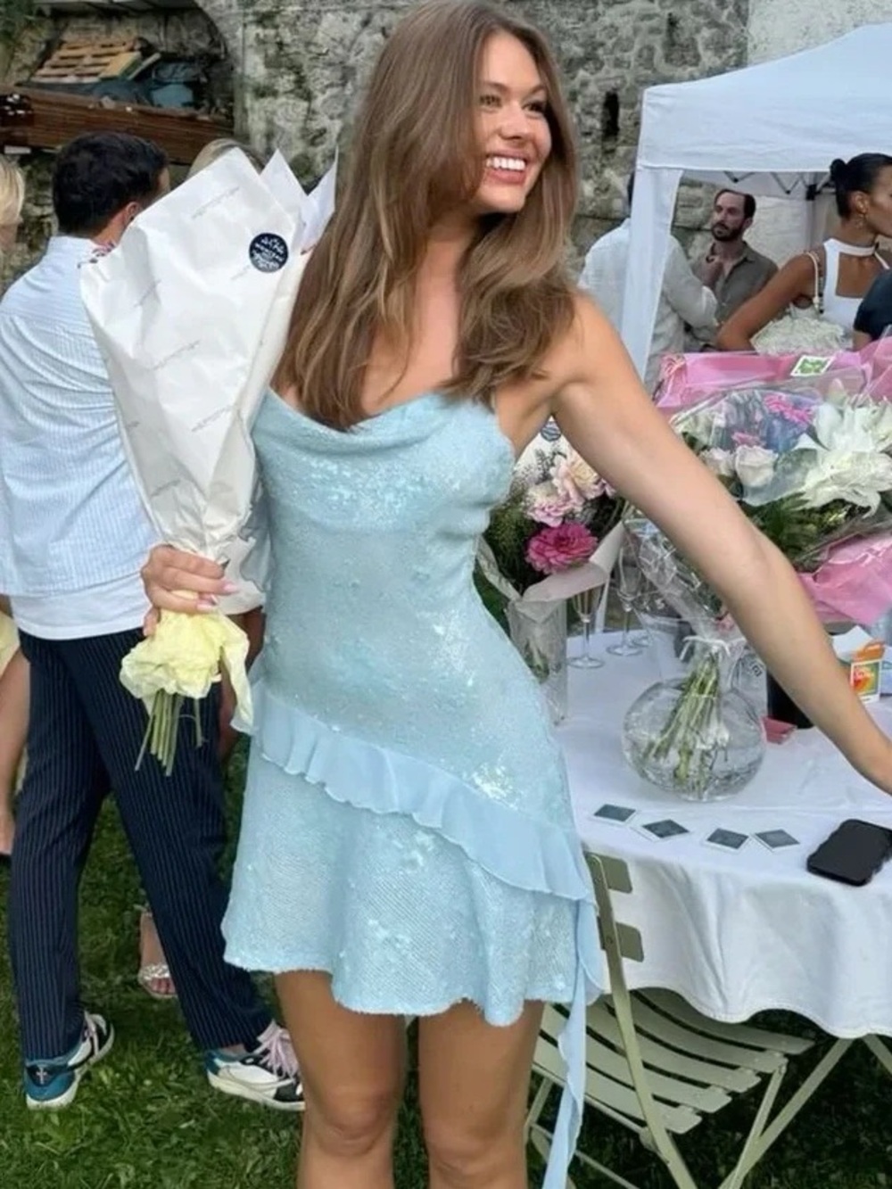 VIRAL Zara Light Blue Sequin Mini Dress - Picture 2 of 4